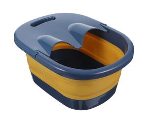 SOIMISS Folding Foot Soak Basin Tub with Comfortable Barrel and Self-service Massage Feature, Plastic and Silicone Material, for Family Use and Travel, Blue Foot Bath Bucket