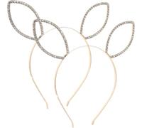 SOIMISS Hair Accessories Trendy and Glamorous Style Comfortable Alloy Material Rabbit Ear Headband 2pcs with Inlaid Rhinestone Design for Weddings and Parties