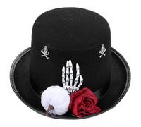 SOIMISS Halloween Black Felt Top Hat with Red Rose and Skeleton Hand, Gothic Victorian High Top Hat Headwear for Cosplay Costume Party and Day the Dead Celebrations