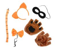 SOIMISS Halloween Cat Cosplay Set Orange Plush Ears Headband, Black Eye Mask, Tail, Bow Tie and 4pcs Paw Gloves for School Carnival and Masquerade Parties