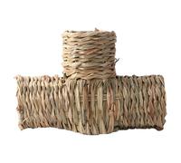 SOIMISS Hamster Tunnel with 3-Way Connector and Smooth Edges for Guinea Pig, Chinchilla Hideaway and Small Pet Sleeping Tube, Natural Woven Grass Play Tunnel