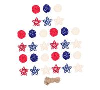 SOIMISS Independence Day Rattan Balls and Star Decorations Patriotic Red Blue White Woven Ornaments for July Party DIY Hanging Decor with Hemp Rope for Wall Window Tree
