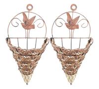 SOIMISS Indoor Hanging Basket Wall Planter Cone Shaped 2Pcs, Brown Artificial Rattan Wall-Mounted Flower Pot with Sturdy Iron Frame, 31.5X14X7Cm