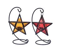 SOIMISS Iron Candle Holder Tea Light Holder with Openable Glass Pentagram Design Dual Use Aromatherapy Essential Oil Burner and Candlestick Stable Iron Base for Living Room Balcony Patio
