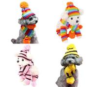 SOIMISS Knitted Look Yarn, Scarf Warm Hat in Dog Woolen Set Winter and Costume Easy to Put, Beautiful Holiday Size Xs, Yellow and Brown for Dogs Photo Shoots and Photo Taking