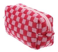 SOIMISS Large Capacity Makeup Bag with Portable Travel Cosmetic Bag, Checkered Woolen Yarn Toiletry Bag, Lightweight Cosmetic Storage Organizer for Women's Daily Use (Pink)