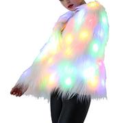 SOIMISS Led Fur Coat Rainbow Sparkly Light up Jacket White Furry Rave Costume Luminous Outwear for Birthday Party Fancy Cosplay Party White Size XXXL