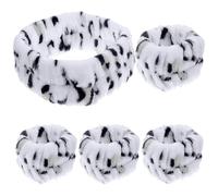 SOIMISS Leopard Print Makeup Headband and Wristband Set 5pcs, Waterproof Plush Face Wash Headband with Absorbent Wristbands for Spa and Facial Care