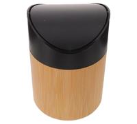 SOIMISS Mini Desktop Bamboo Trash Can with Effective Lid Closure and Smooth Quiet Operation, Rectangular Black Wastebasket for Bookshelf or Car Interior, Modern Classic Style with Fine