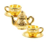 SOIMISS Mini Metal Teapot Set for Dollhouse Accessories Tiny Gold Miniature Tea Pot with Teacup Micro Scene Decor for Playtime and Display in Dolls House