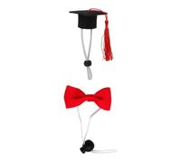 SOIMISS Mini Pet Doctor Graduation Cap and Bow Tie Set for Small Pets Red Tassel Adjustable Hamster and Guinea Pig Hat with Elastic Band 2pcs for Party and Photo Use