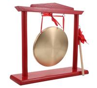 SOIMISS Mini Wooden Copper Gong 15cm Diameter Floor Stand and Mallet, Chinese Desktop Instrument for Feng Shui, New Year Celebration, and Grand