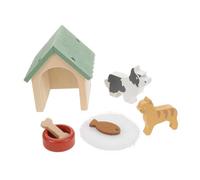 SOIMISS Miniature Dollhouse Dog Kennel Set with Wooden Pet Accessories Mini Dog Bowl Food for Imaginative Roleplay Realistic Mini House Decor Enhances Creativity and Empathy Skills
