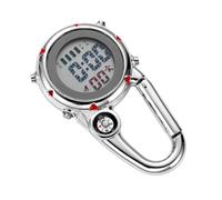 SOIMISS Multi-Function Red Stainless Steel Carabiner Clip Watch with Luminous Quartz Dial for Outdoor Activities Paramedics Nurses Camping