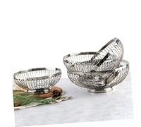 SOIMISS Multifunctional Stainless Steel Vegetable Basket Round Fruit Holder with Hollow Design for Kitchen Storage and Washing Slip Base for Fruits Bread Snacks Organizer