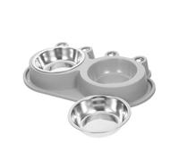 SOIMISS Non-spill Double Pet Feeder with Moat Design Small Stainless Steel Dog and Cat Bowl for Puppies Kittens Indoor and Outdoor Use Non-slip Food and Water Dish for Small to Medium Pets