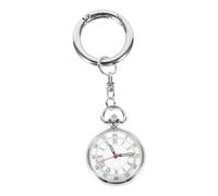 SOIMISS Nurses Pocket Watch with Key Ring Quartz Movement Hanging Fob Watch for Medical Staff Student Exam Timing Silver Case