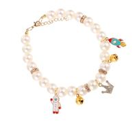 SOIMISS Pearl Pet Necklace with Bell Collar Handmade Dog Collar for Girls Kitten Puppy Decorative Crown m Size