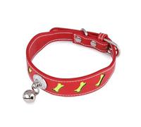 SOIMISS Pet Collar with Bell Bone Shape Adjustable Pu Leather Reflective Collar with Red and Dog and Cat Dog Cat