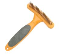 SOIMISS Pet Dematting Comb for Dogs and Cats Double Row Metal Teeth Grooming Rake with Ergonomic Non-slip Handle Comfortable Anti-skid Design for Shedding Reduction and Detangling Orange