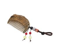 SOIMISS Portable Green Sandalwood Mini Comb Intricate Lotus and Fish Braided Rope Keychain Tiny Wooden Pocket Hair Grooming Tool for Women Natural Colour Variation