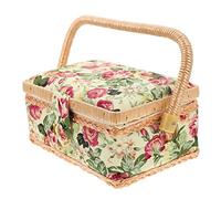 SOIMISS Portable Needlework Storage Basket with Fabric Spacious Sewing Essentials Organizer for Home and Craft Versatile and Decorative Textile Box in Pastoral Rose Pattern