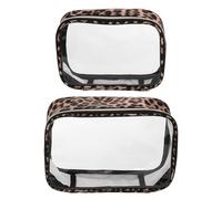 SOIMISS Portable Waterproof Leopard Print PVC Travel Toiletry Bag Set 2Pcs Large Medium Makeup Organizer for Women’S Holiday