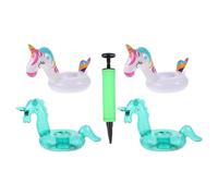 SOIMISS PVC Inflatable Floating Party Drink Holders Set of 5 with Unicorn and Colorful Patterns, Includes Air Pump, Animal Shape Floating Drink Supports for Pool and Outdoor Celebrations