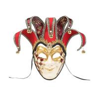 SOIMISS Red Full Face Carnival Mask with Ring Bell Decor, Non-deformation and Non-fading Plastic and Cloth Fabric Material, for Photography and Masquerade Party Accessories