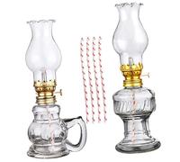 SOIMISS Retro Glass Kerosene Lamp with Large Chamber Vintage Oil Lantern for Emergency Lighting Camping Home Decor Includes Spare Wicks for Indoor and Outdoor Use