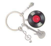 SOIMISS Retro Music Lover Keychain with Mini Guitar Vinyl Record Microphone Pendants Metal Backpack Charm for Music Enthusiasts Lightweight and Compact Gift Accessory