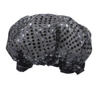 SOIMISS Reusable Black Shower Cap for Women with Sequin Fabric and Peva Double Layers, Sturdy Hair Protection for Shower and Beauty Routine