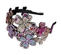 SOIMISS Rhinestone Flower Flapper Headband Decorative Pu Leather Non-slip Statement Hair Protection Headpiece for Women Daily Fashion Outfits