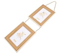 SOIMISS Rustic Wood Grain Wall Photo Frame 2-section Vertical Hanging Picture Holder 6-inch Walnut Color Resin Frame for Home Décor and Family Photos