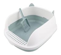 SOIMISS Semi-enclosed Open Type Cat Litter Box with High Sides, Mini Pet Toilet 40x33.5x20cm, Blue Small Travel Litter Tray for Apartments and Indoor Use