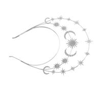 SOIMISS Silver Triple-Layer Six-Pointed Star and Moon Headband, Goddess Crystal Bridal Star Crown Hair Accessory for Women Wedding and Festival