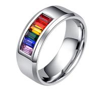 SOIMISS Titanium Rainbow Pride Ring for Couples Size 6, Love Eternal Fashion Jewelry, Creative Embellishment Ring for Lgbtq+ Support and Daily Wear