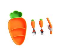 SOIMISS Utensils Carrot Design Silicone Plate Spoon Fork Straw Tableware High Temperature Resistant Ergonomic Handles for First Solid Foods