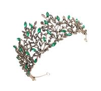 SOIMISS Vintage Baroque Leaf Bridal Tiara Rhinestone, Antique Gold Green Wedding Crown Hair Accessory for Bride and Bridesmaids
