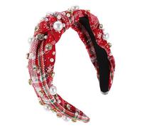 SOIMISS Vintage Knotted Pearl Headband for Women Wide Fabric Hairband with Elegant Jeweled Design Korean Style Christmas Accessory for Festive Gatherings and Seasonal Outfits