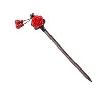 SOIMISS Vintage Red Flower Wooden Hair Stick Handmade Retro Hairpin for Women Elegant Chinese Style Accessory for Long Hair Unique for Ladies