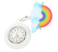 SOIMISS Waterproof Lapel Watch with Removable Silicone Cover, Retractable Nurse Badge Watch Featuring Glow-in-the-Dark Rainbow Design, Easy Viewing for Women and Girls,