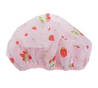 SOIMISS Waterproof Strawberry Printed Double Layers with Elastic Band Shower Cap Shower Visor Fast Dry Bathing Hat Foldable for Women Suitable for Showering and Spa Use
