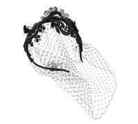 SOIMISS Wedding Mesh Veil Headband Rhinestone Fabric Plastic Black Bridal Headwear for Brides Tea Party Vintage European Style
