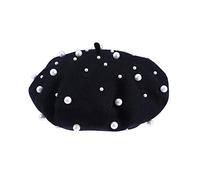 SOIMISS Women's Pearl Beret Autumn Winter Luxury Heavy Work Starry Hats Beaded Pearl Rivet Wool Beret for Casual Outdoors Black