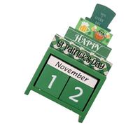 SOIMISS Wooden St Patrick's Day Desktop Calendar Ornament Perpetual Tabletop Countdown Decor with Painted Green Leaf Hat Festive Desk Accessory for Party Favors and Home Celebration