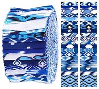 Soimoi 40Pcs Ikat Print Cotton Precut Fabrics for Quilting Craft Strips 2.5x42inches Jelly Roll - Blue
