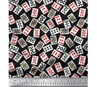 Soimoi 44 Inches Wide Pure Silk Craft Fabric Poker Card Printed 20 Gsm By The Meter-Black