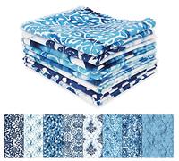 Soimoi 8 Pc Fat Quarter Bundle, Batik Print 18"x 22" DIY Patchwork-100% Cotton Pre-Cut Quilting Fabric Medium Blue
