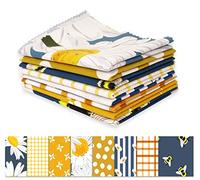 Soimoi 8 Pc Fat Quarter Bundle-Floral with Honey Bee Print 18"x 22" DIY Patchwork-100% Cotton Pre-Cut Quilting Fabric Blue-Mustard & White